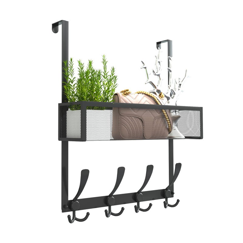 Kaiferty Over The Door Hooks Organizer Over Door Hanger Towel Rack Mesh Basket with 12 Hooks Back of Door Storage Organizer for Bedroom Bathroom Kitchen Office(Black) - Image 1